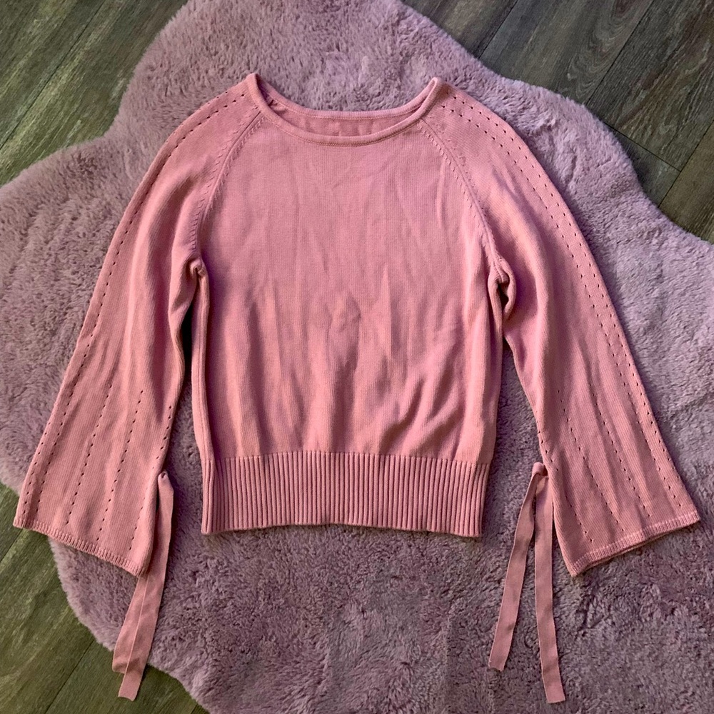 Dusty Pink Sweater with ties on Sleeve | Large